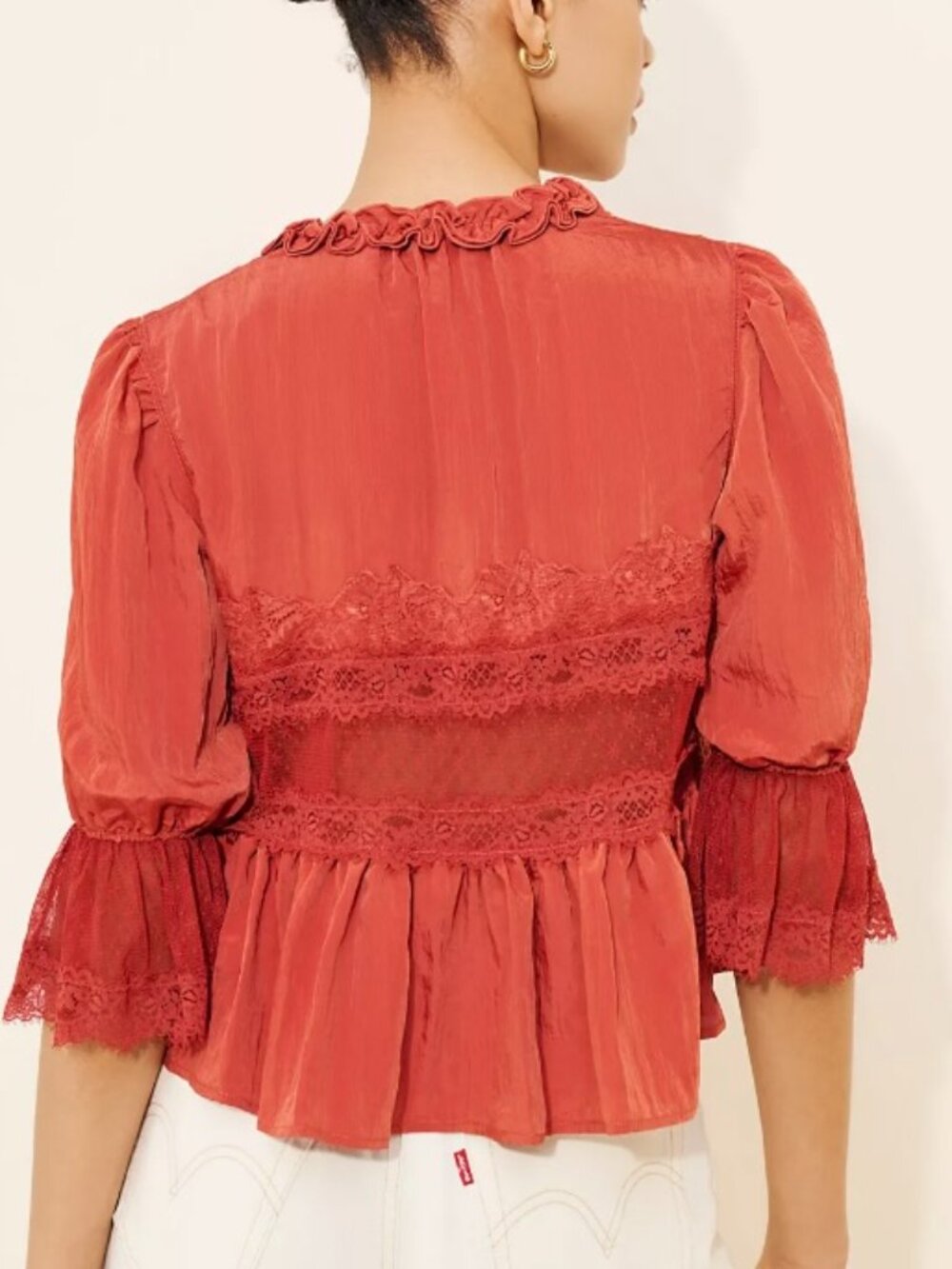 Free People Intimately Forever Young Bed Jacket Red XS Lace Sheer Romantic - Picture 3 of 14